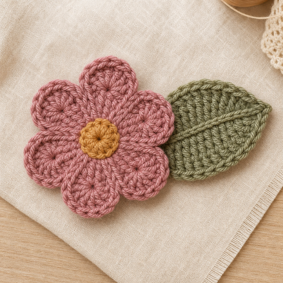 Crochet Flower and Leaf Applique Pattern PDF