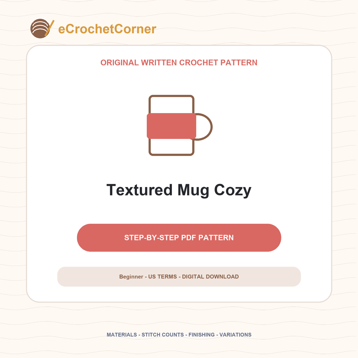 Textured Crochet Mug Cozy Pattern PDF