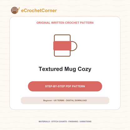 Textured Crochet Mug Cozy Pattern PDF